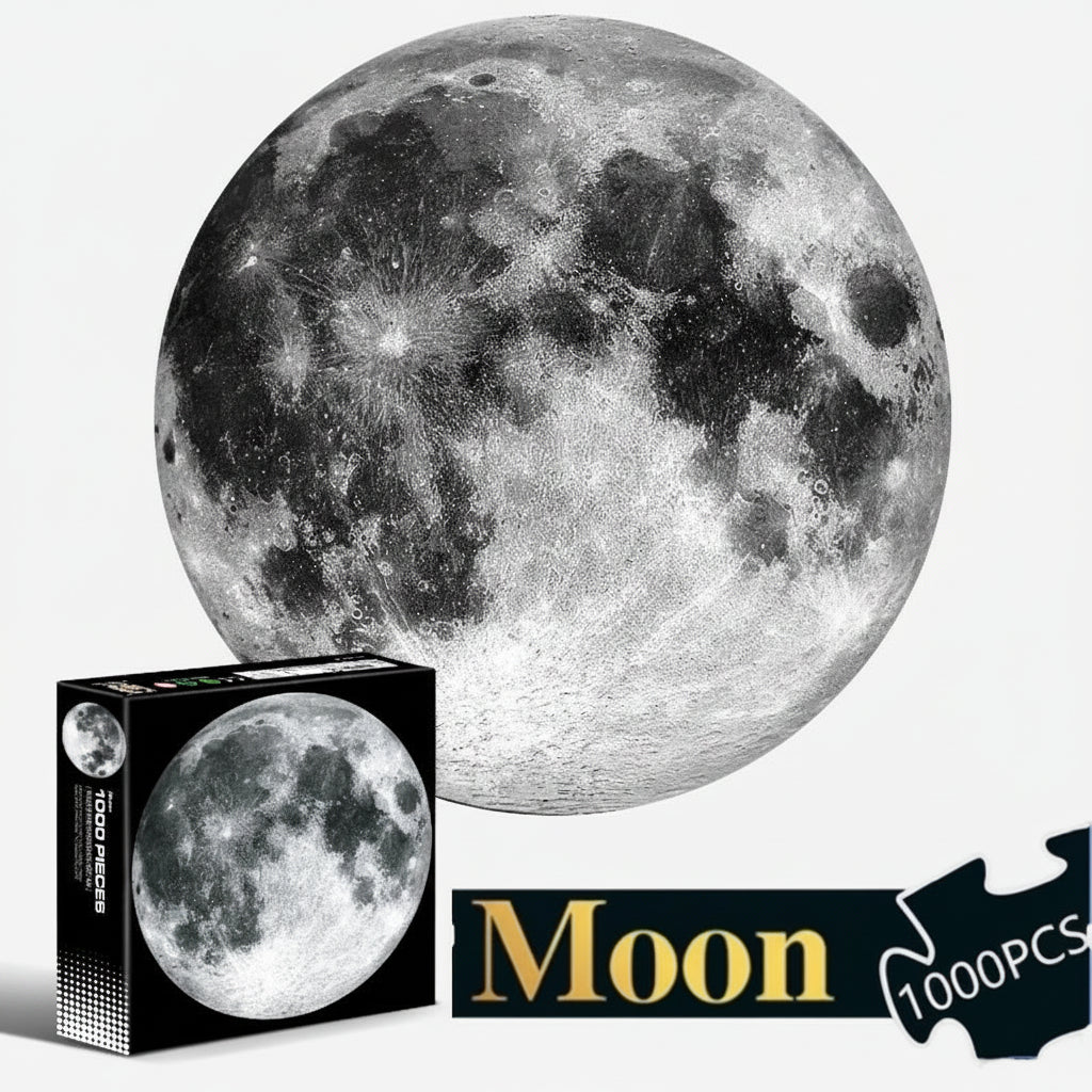 moon round jigsaw puzzle 1000 pieces challenging adult astronomy fan night sky christmas holiday gift -- Moon