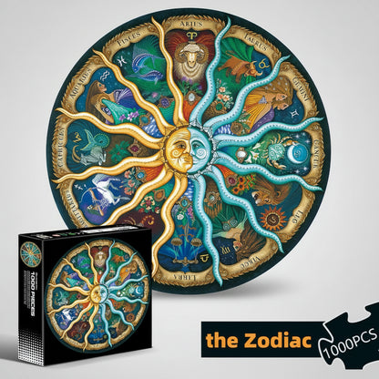 zodiac round jigsaw puzzle 1000 pieces adult astrology horoscope twelve constellation wall art decor -- Zodiac