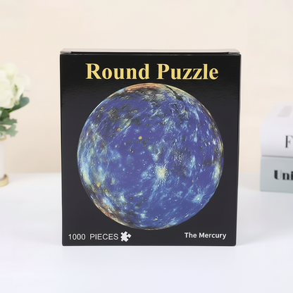 mercury round jigsaw puzzle box 1000 pieces adult planet solar system blue space astronomy gift decor -- Mercury