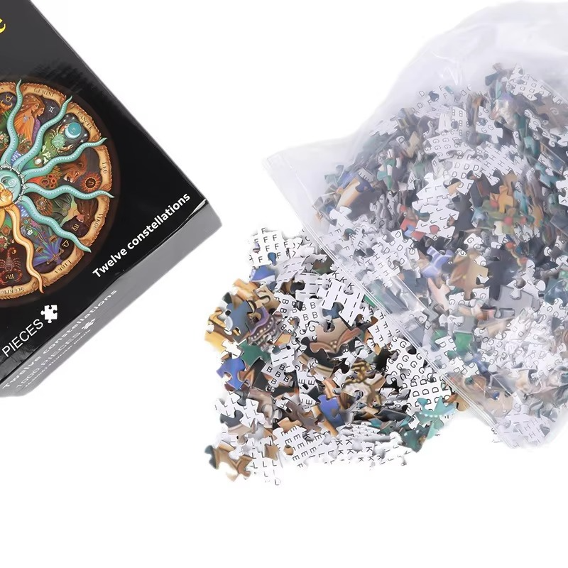 twelve zodiac constellation jigsaw puzzle 1000 pieces in bag with box adult challenging round puzzle -- Zodiac