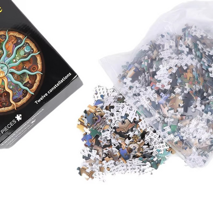 twelve zodiac constellation jigsaw puzzle 1000 pieces in bag with box adult challenging round puzzle -- Zodiac