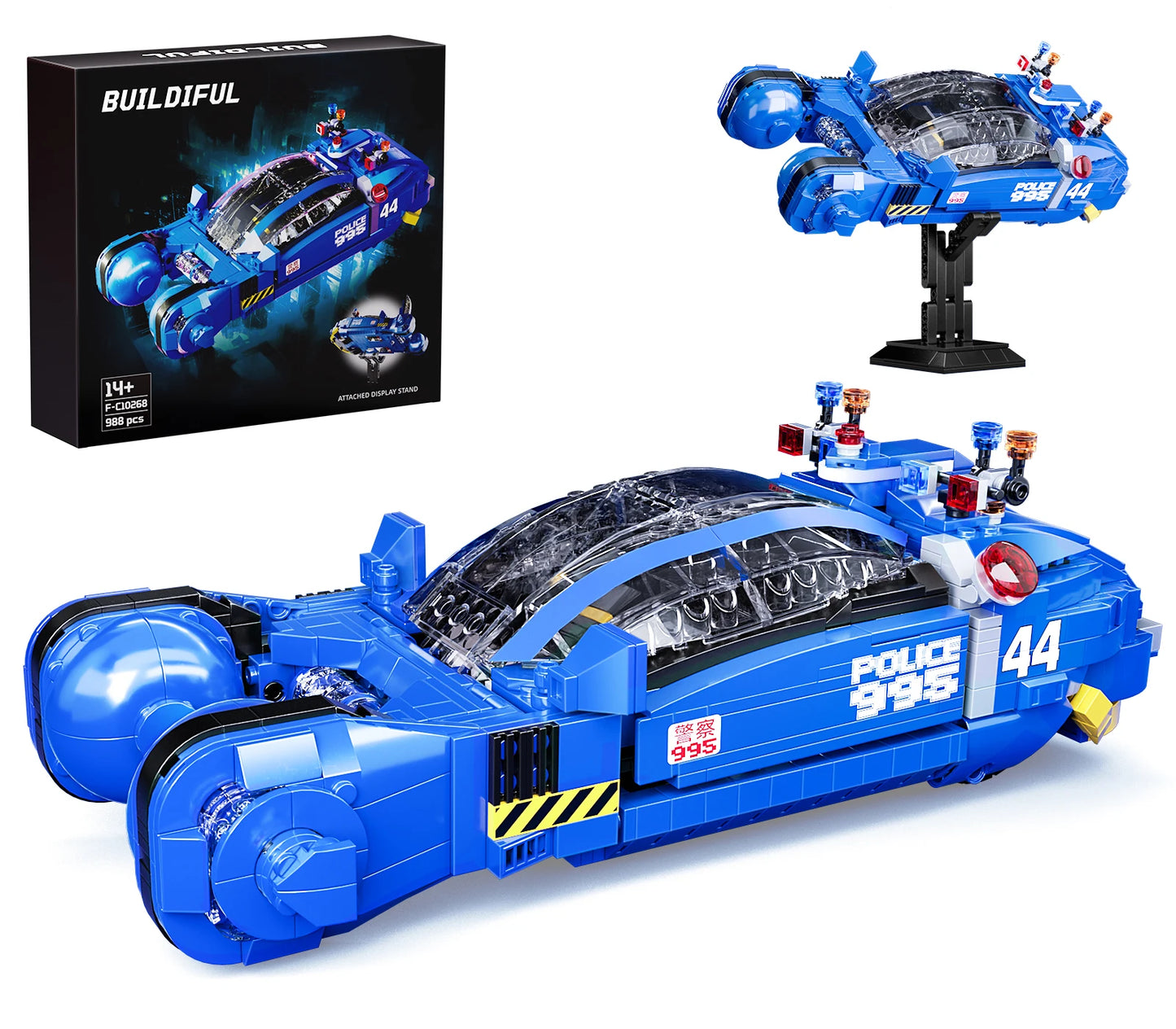 Puzzloria sci-fi police spinner building blocks set 988 pieces adult collector futuristic movie vehicle with display stand