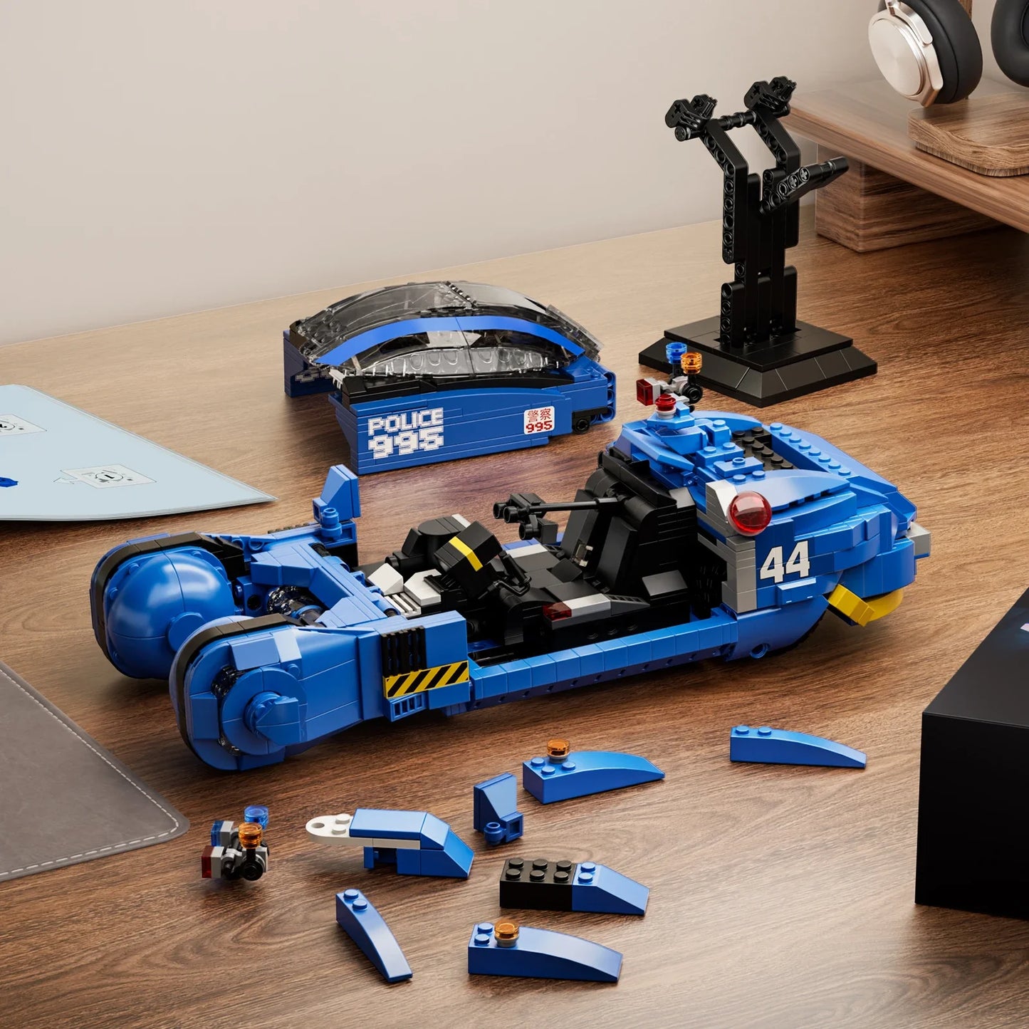 Puzzloria sci-fi police spinner building blocks set 988 pieces adult collector futuristic movie vehicle with display stand
