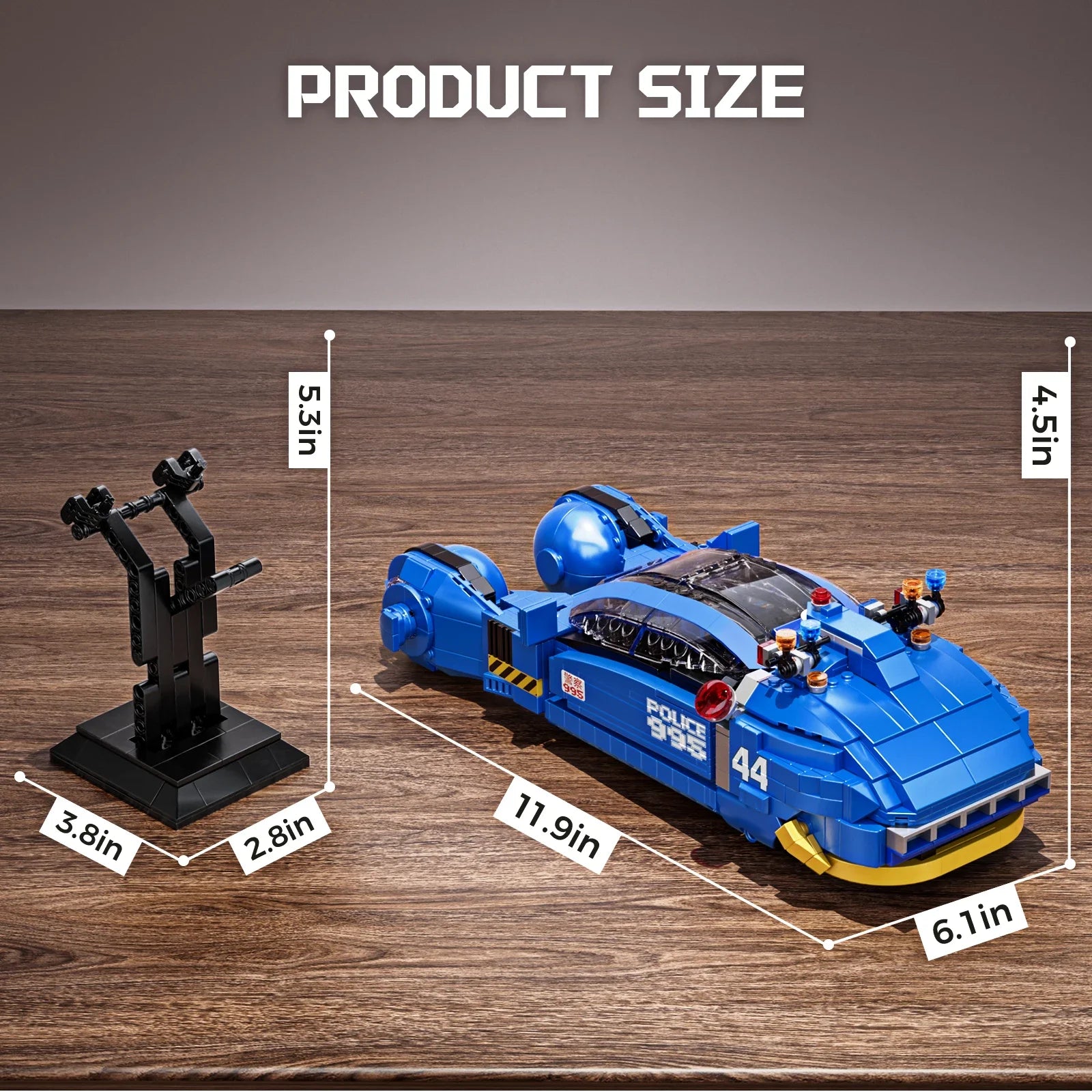 Puzzloria sci-fi police spinner building blocks set 988 pieces adult collector futuristic movie vehicle with display stand