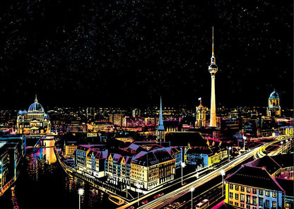 berlin TV tower fernsehturm spree river night skyline scratch art kit german cityscape DIY scratch off paper craft gift – CJWJWJYZ06582-Berlin-40.5X28.5cm, Berlin with Five-Piece Tool Set, CJWJWJYZ06582-London Big Ben-40.5X28.5cm, London Big Ben with Five-Piece Tool Set, CJWJWJYZ06582-Budapest-40.5X28.5cm, Budapest with Five-Piece Tool Set, CJWJWJYZ06582-Chiang Mai-40.5X28.5cm, Chiang Mai with Five-Piece Tool Set