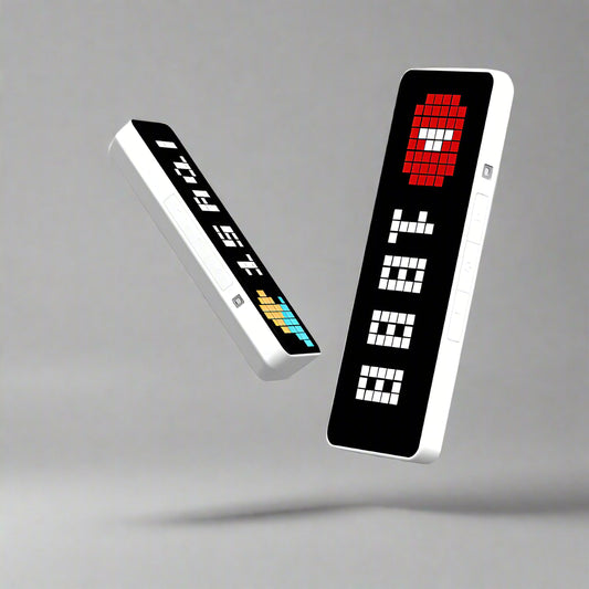 Smart pixel clock followers counter display with LED screen showing social media data, weather, and time