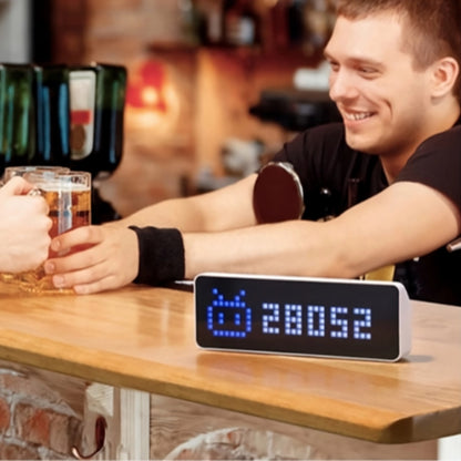 Smart pixel clock followers counter display with LED screen showing social media data, weather, and time