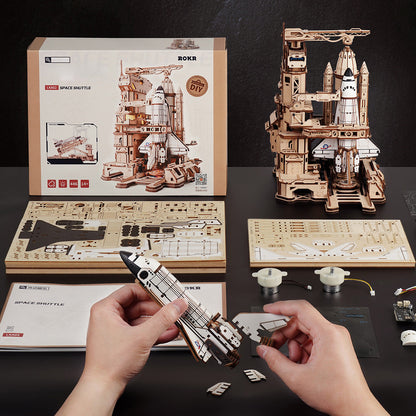 3d wooden puzzle space shuttle for teens and adults with working countdown lights and posable orbiter shelf piece