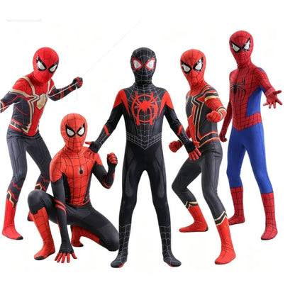 spiderman costume for kids and adults full body zentai suit for group halloween costumes, siblings and superhero birthday parties