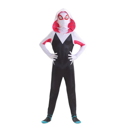 ghost spider gwen costume for girls, white hooded superhero zentai bodysuit for halloween, cosplay events and birthday parties, 3256812885874038-SG-100, 3256812885874038-SG-110, 3256812885874038-SG-120, 3256812885874038-SG-130, 3256812885874038-SG-140, 3256812885874038-SG-150, 3256812885874038-SG-160, 3256812885874038-SG-170, 3256812885874038-SG-180, 3256812885874038-SG-190