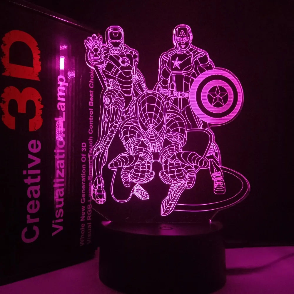 spider man night light with a web shooting pose etched in acrylic, color changing led desk lamp for boys room, Spider-Man Web Shot