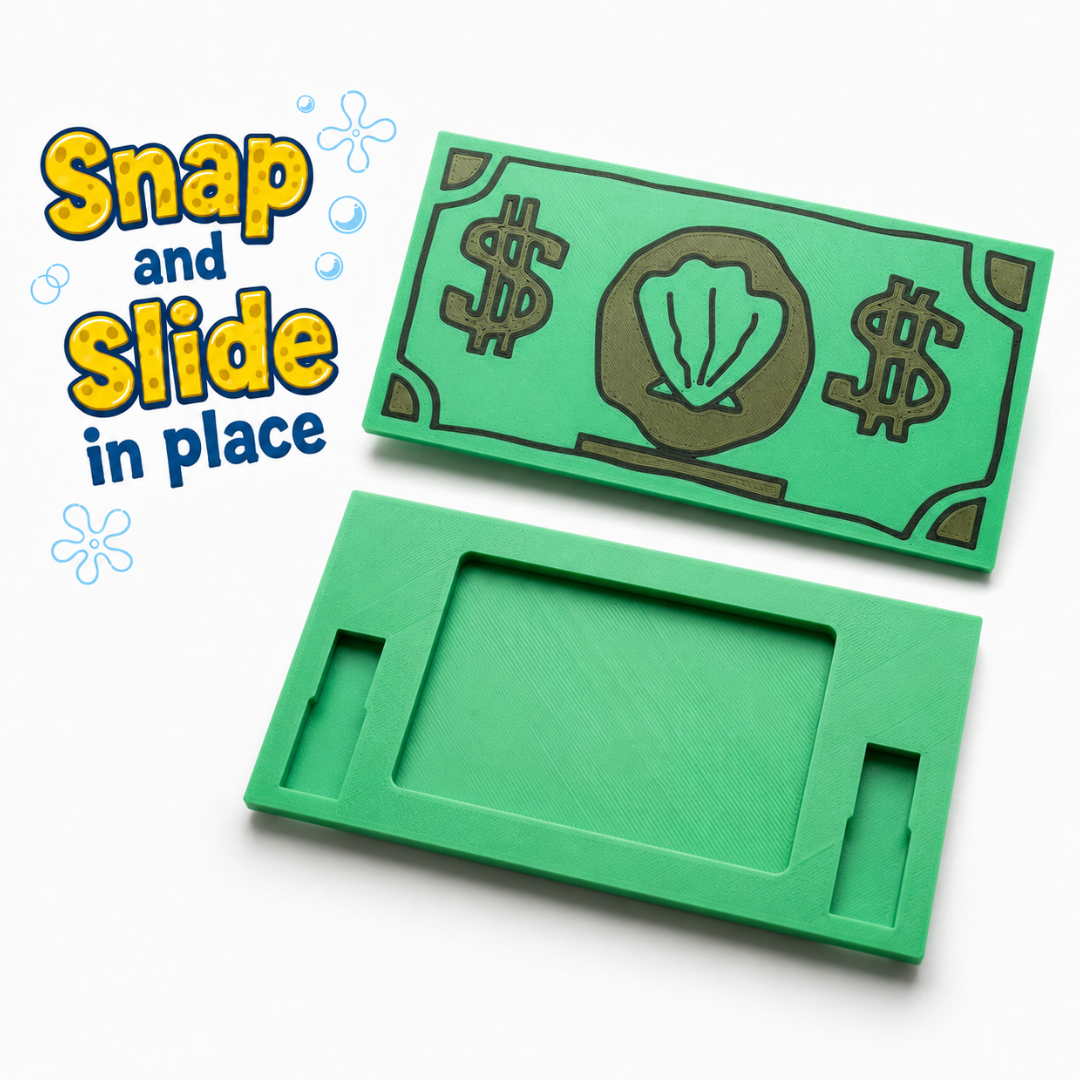 snap and slide shell dollar card sleeve, 3d printed pla card holder with card slot, bikini bottom money wallet accessory