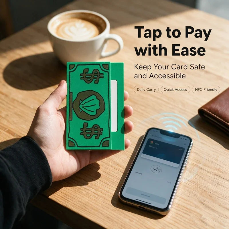spongebob card holder for coffee shop and everyday purchases, slim tap to pay dollar bill case that keeps your bank card handy