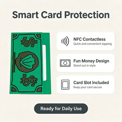 credit card protector case in a cartoon money design, spongebob tap to pay sleeve with card slot for debit and transit cards