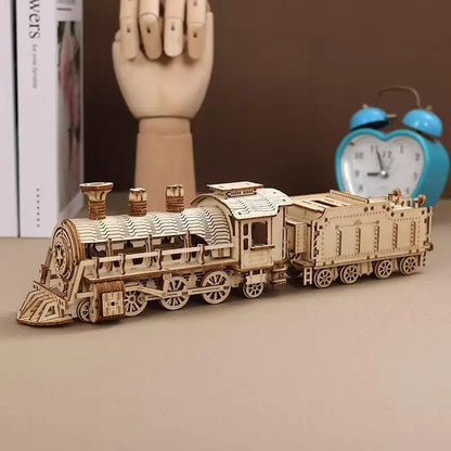 wooden 3D puzzle steam train scale display collector mechanical model birthday gift for him hobby kit shelf decor