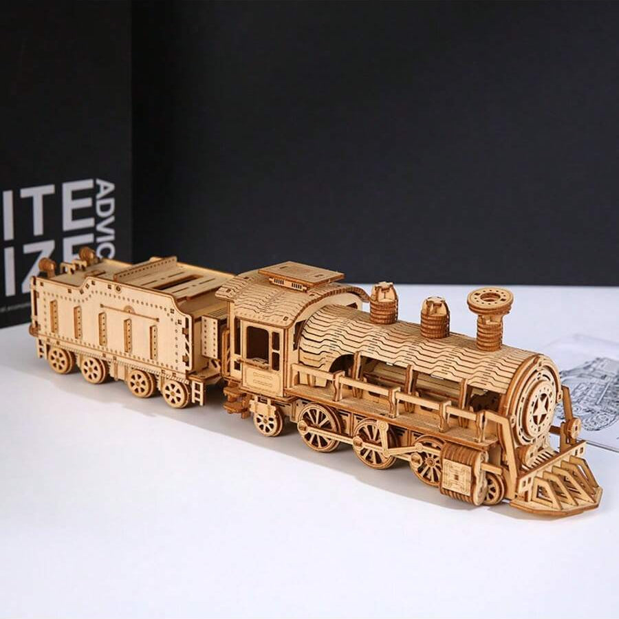 DIY laser-cut wooden steam locomotive kit adult puzzle hobby project bookshelf showpiece engineering model gift