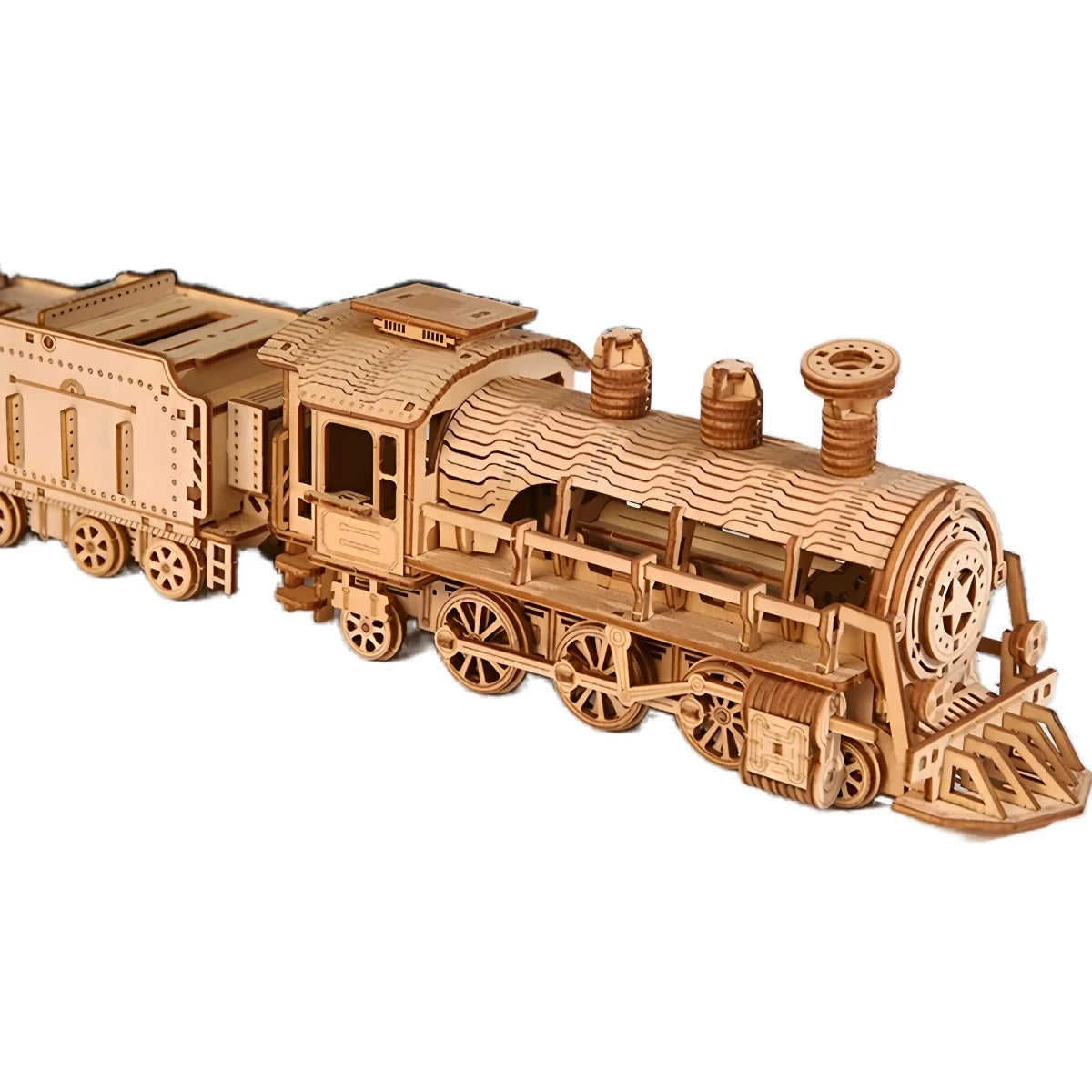mechanical wooden train model puzzle kit detailed birch construction collector display Christmas gift idea men