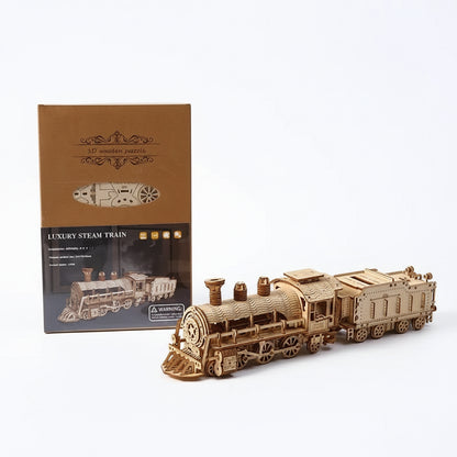 luxury steam train 3D wooden puzzle box packaging adult model kit gift presentation handcrafted hobby decor