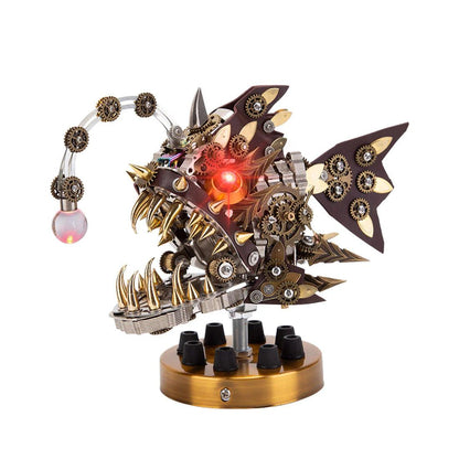 steampunk anglerfish 3d metal model kit 1064 pieces with light up lure and glowing red eye for adults, 2026
