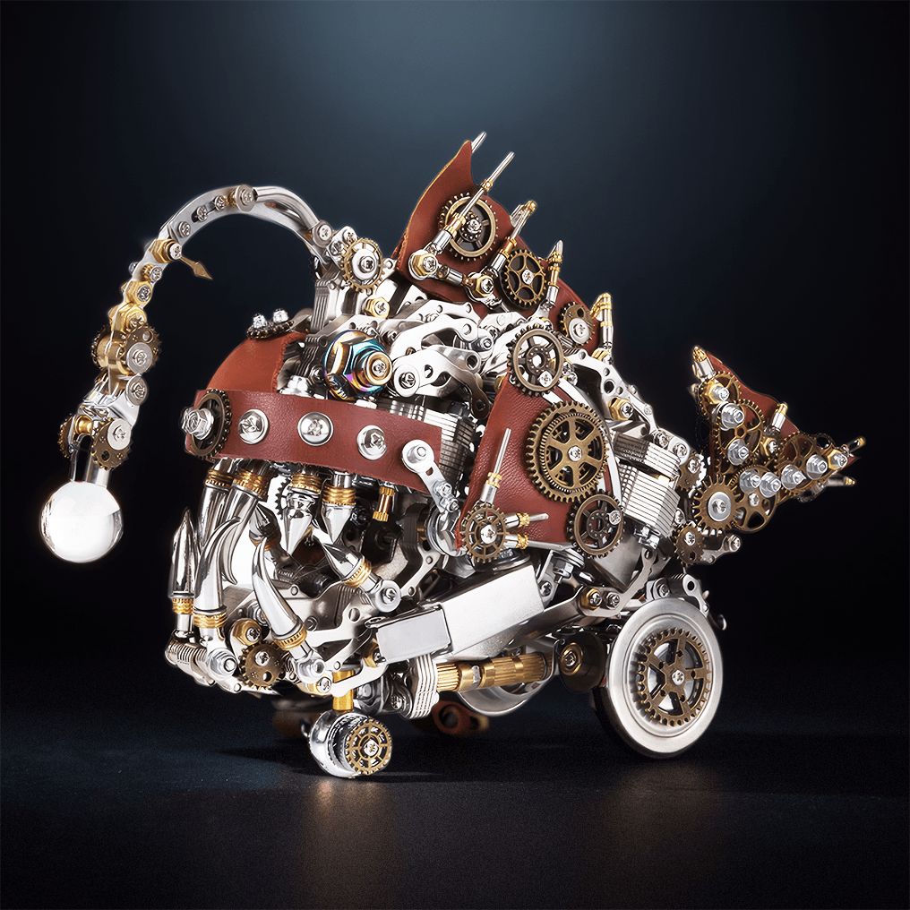 mechanical fish metal puzzle kit with 24 teeth and articulated tail gold display base for adults, 2023, 2026