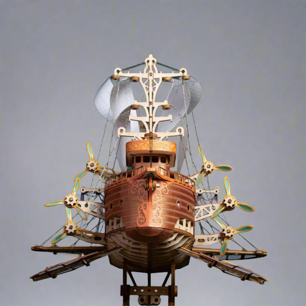 diy flying ship wooden puzzle for adults, mortise and tenon build with no glue needed for steampunk fans