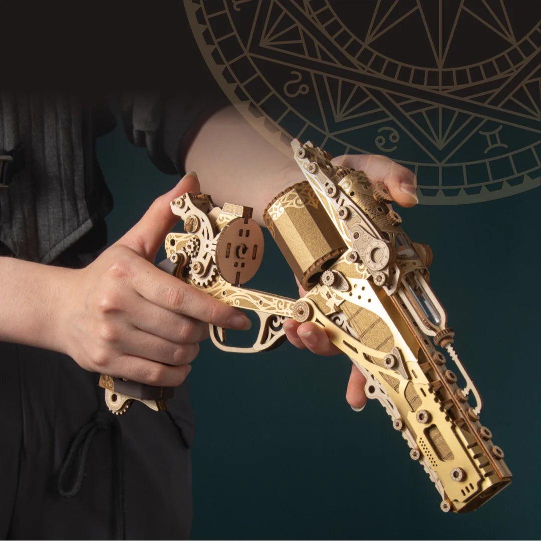 DIY wooden revolver puzzle gold steampunk gun model kit, ornate wood mechanical revolver for adult collectors — TOYGUNS-1 TOYGUNS-2 TOYGUNS-3 TOYGUNS-4 MOOD1-18580911