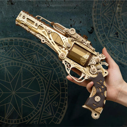 Wooden gun model gear close-up Fantasy Luxury revolver puzzle, brass steampunk mechanical wood gun details — TOYGUNS-1 TOYGUNS-2 TOYGUNS-3 TOYGUNS-4 MOOD1-18580911