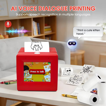AI voice dialogue printing multilingual mini thermal sticker printer with HD screen for kids creators voice activated