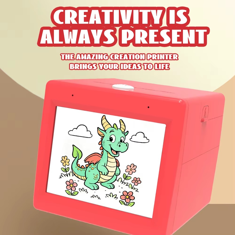 AI sticker printer creativity always present thermal printing dragon design kids voice prompted ideas DIY crafts birthday gift