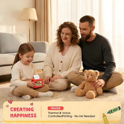 creating happiness AI voice sticker printer family thermal printing no ink needed kids parents living room creative play