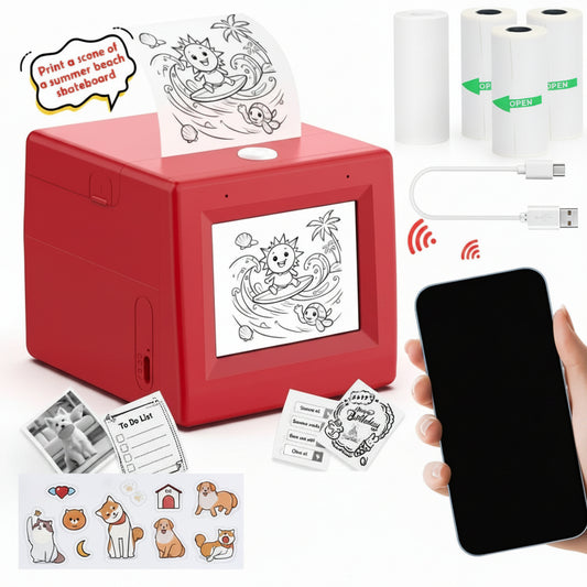 AI voice sticker printer kit with thermal paper rolls USB-C cable WiFi phone connection mini thermal sticker maker for kids