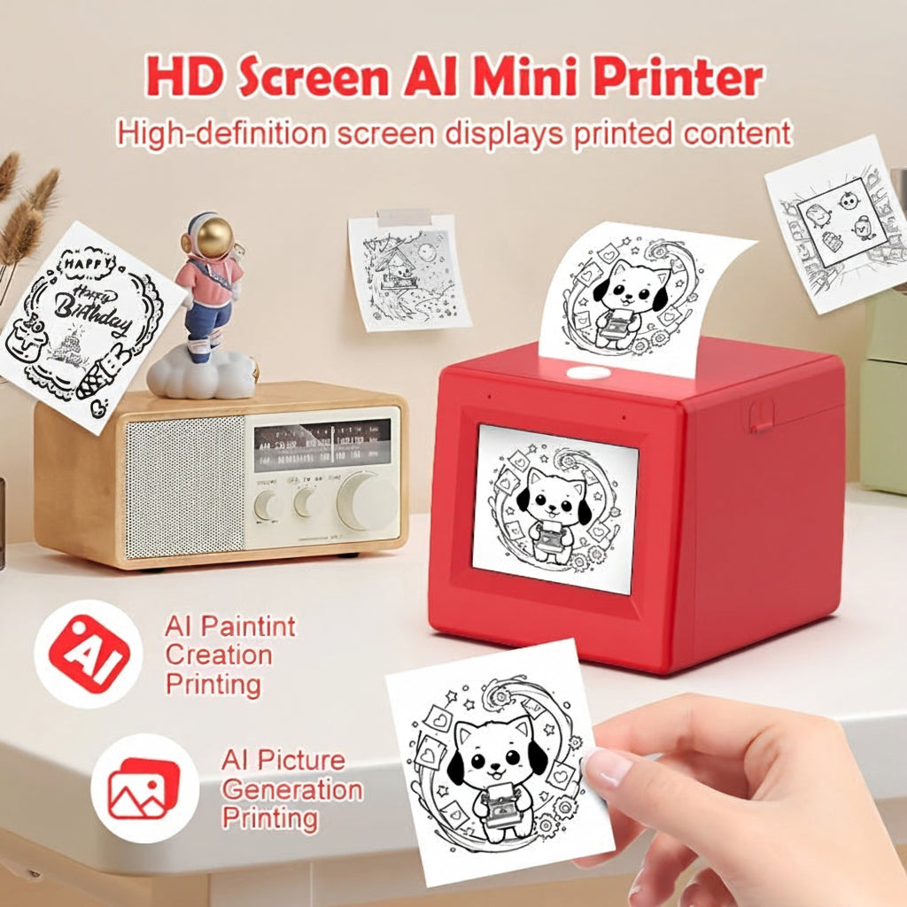 HD screen AI mini sticker printer voice control thermal printer with display home decor kids creator desk gadget gift