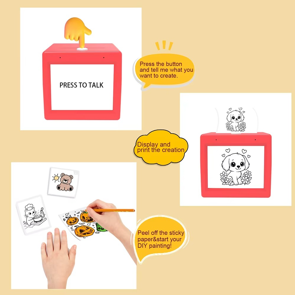 AI voice sticker printer how to use press to talk speak idea print sticker peel and stick DIY craft kit kids tutorial