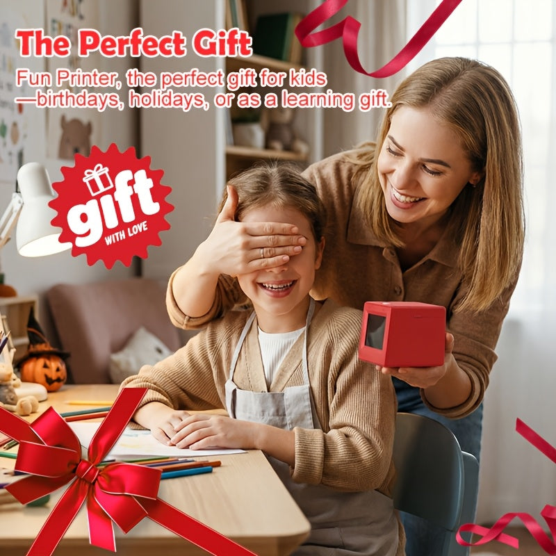 AI voice sticker printer perfect birthday gift for kids holiday surprise thermal sticker maker red mini printer present
