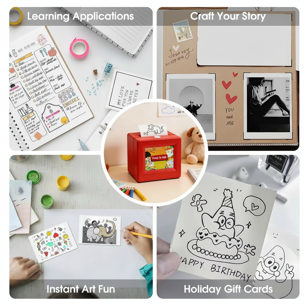 AI sticker printer use cases learning crafts art holiday gift cards journaling scrapbooking thermal sticker maker creators
