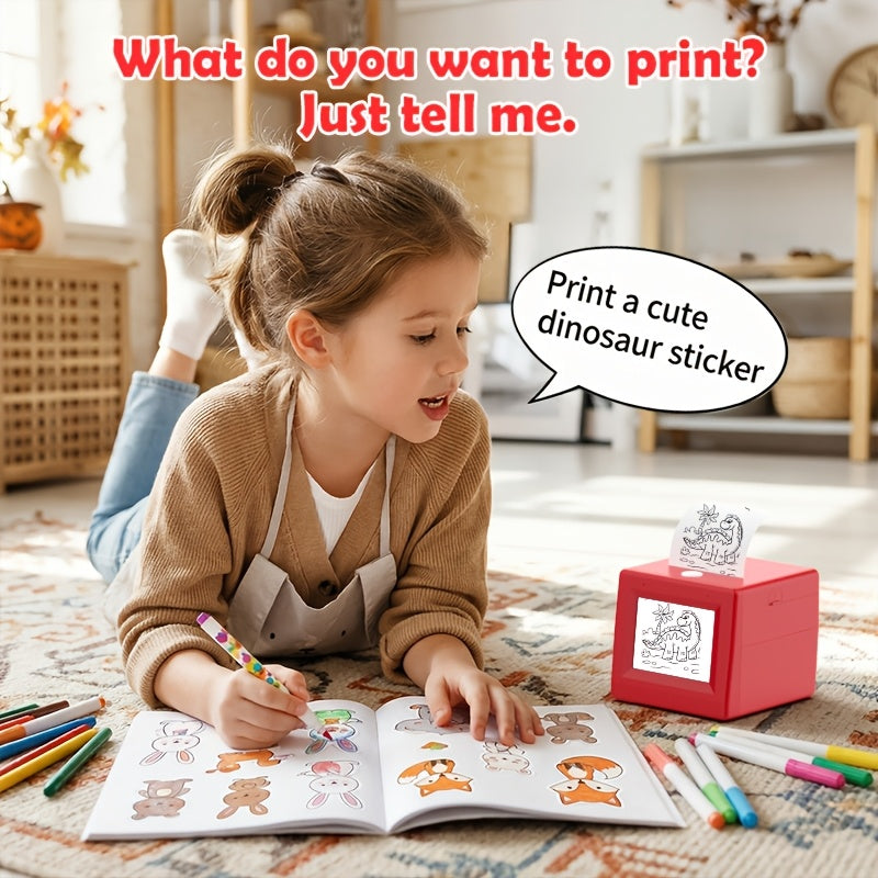 AI voice sticker printer kid voice command thermal sticker maker print cute dinosaur sticker DIY craft toy gift kids