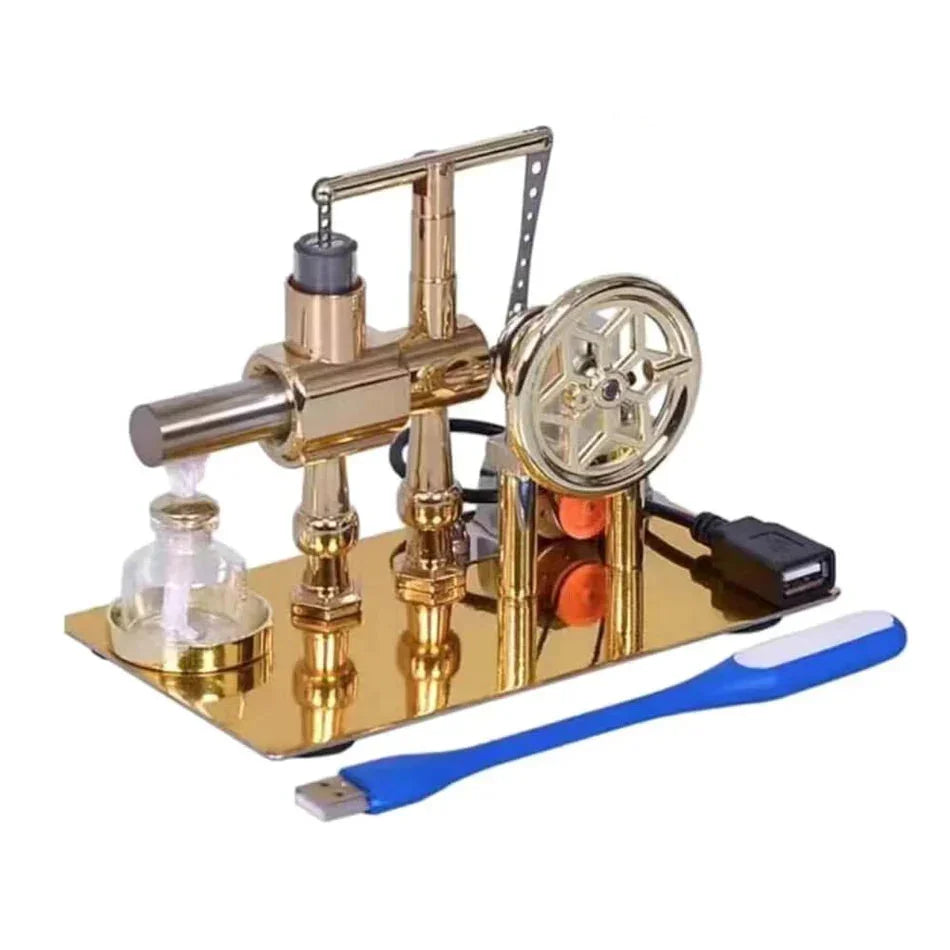 stirling engine model kit with USB LED generator gold metal hot air engine science demo gift for engineers