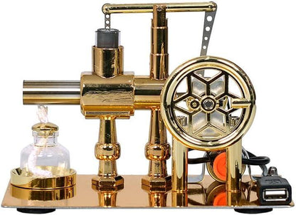 working stirling engine model running on a spirit lamp flame energy conversion demo for physics teachers