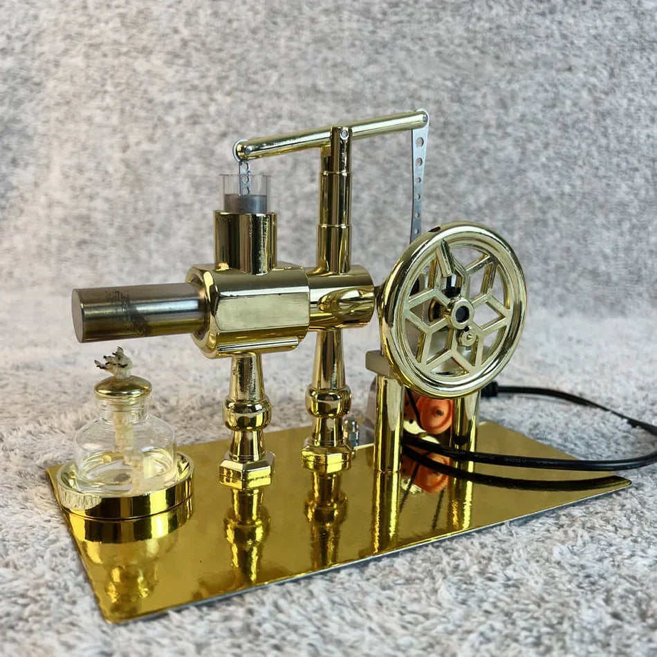 gold zinc alloy stirling engine model kinetic desk decor for an office study or engineering collection gift