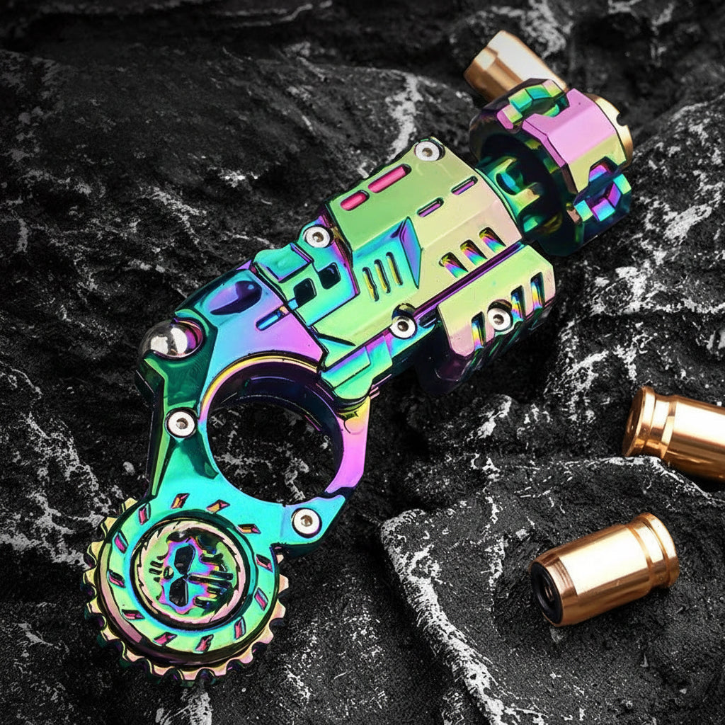 Shell-Ejecting Alloy Toy Pistol Set Stress Relief Fidget Sensory Toy Mini Finger Spinning Top EDC Desk Gadget Gift for Teen Boys Black Multicolor Desert Titanium