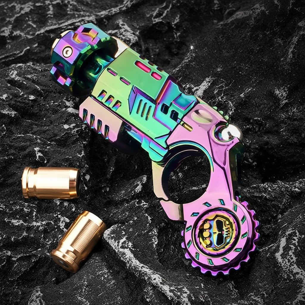 Shell-Ejecting Alloy Toy Pistol Set Stress Relief Fidget Sensory Toy Mini Finger Spinning Top EDC Desk Gadget Gift for Teen Boys Black Multicolor Desert Titanium