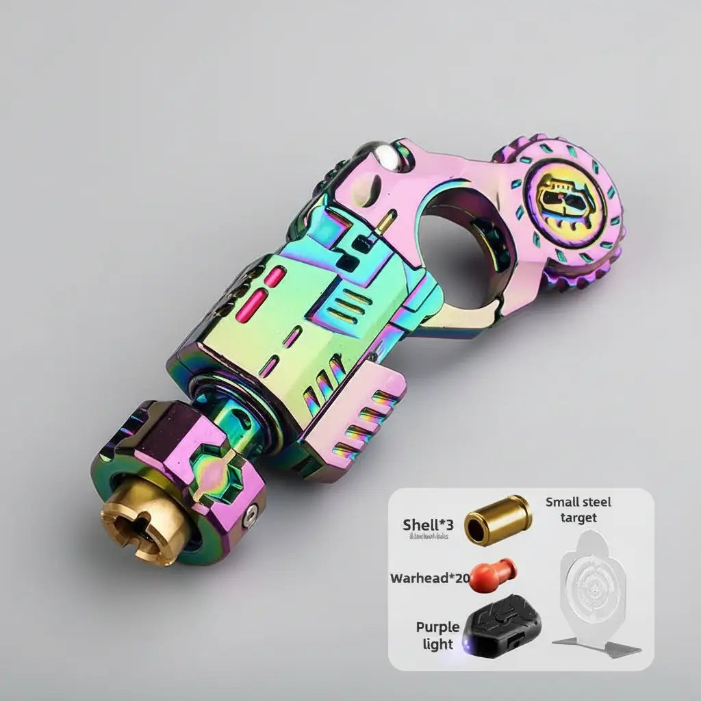 Shell-Ejecting Alloy Toy Pistol Set Stress Relief Fidget Sensory Toy Mini Finger Spinning Top EDC Desk Gadget Gift for Teen Boys Black Multicolor Desert Titanium