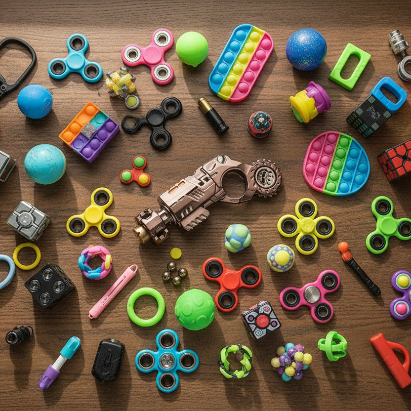 Shell-Ejecting Alloy Toy Pistol Set Stress Relief Fidget Sensory Toy Mini Finger Spinning Top EDC Desk Gadget Gift for Teen Boys Black Multicolor Desert Titanium