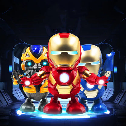 superhero dance hero LED robot action figure Batman Spider-Man Hulk Bumblebee Iron Man Red Iron Man Blue dancing toy with music and lights kids gift