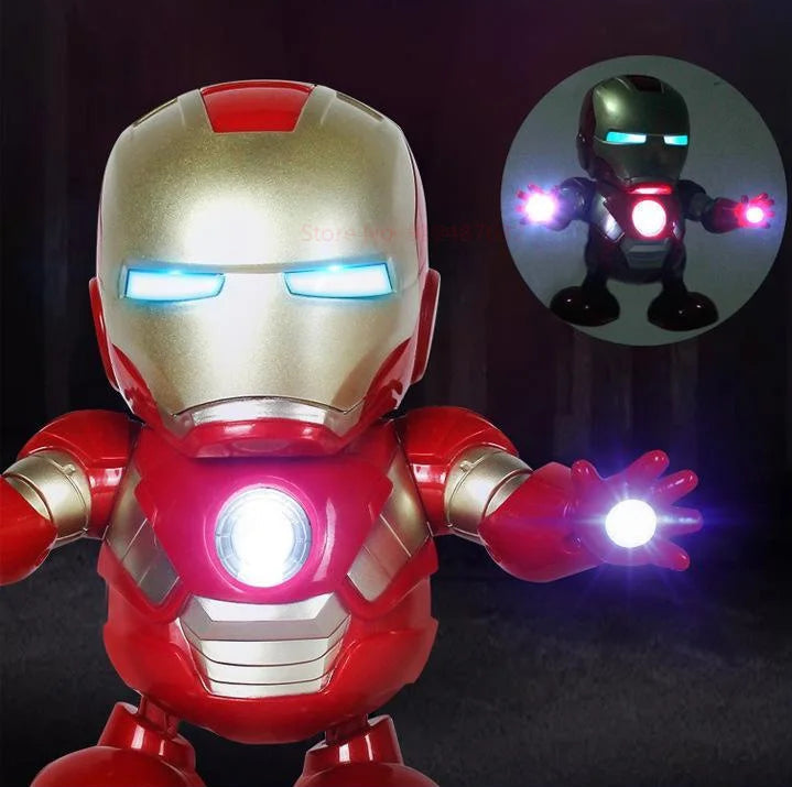 Iron Man Red dance hero LED robot action figure dancing toy with music and lights kids superhero gift desk decor