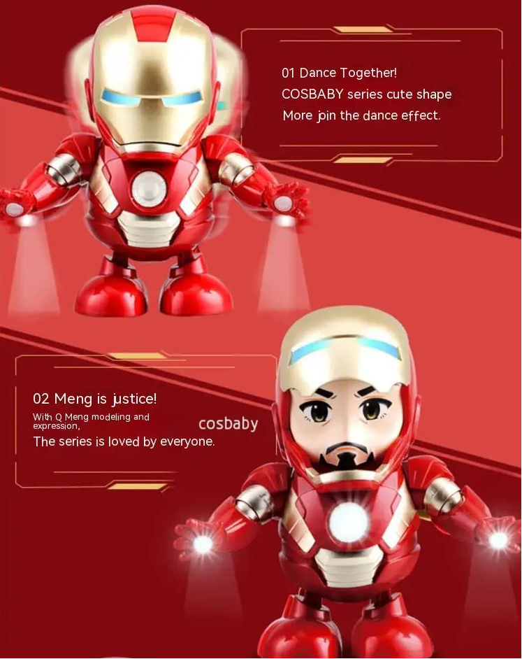 Iron Man Red dance hero LED robot action figure dancing toy with music and lights kids superhero gift desk decor