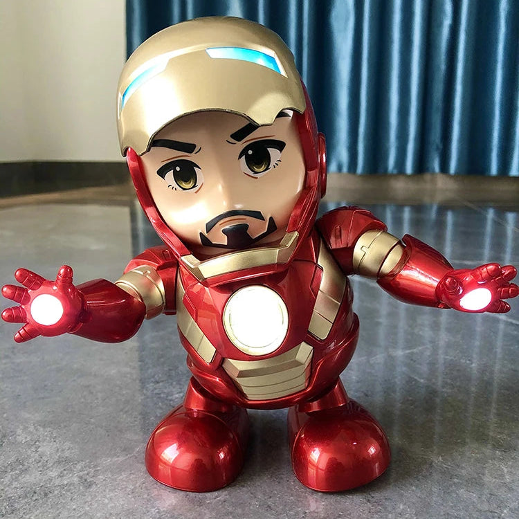 Iron Man Red dance hero LED robot action figure dancing toy with music and lights kids superhero gift desk decor