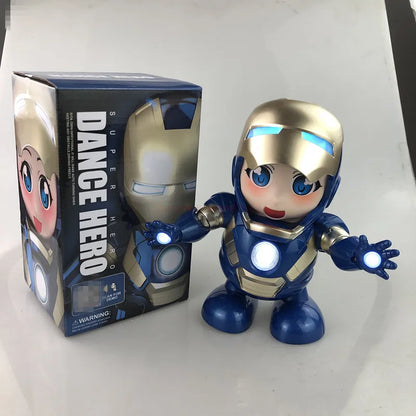 
Iron Man Blue dance hero LED robot action figure dancing toy with music and lights kids superhero gift desk decor