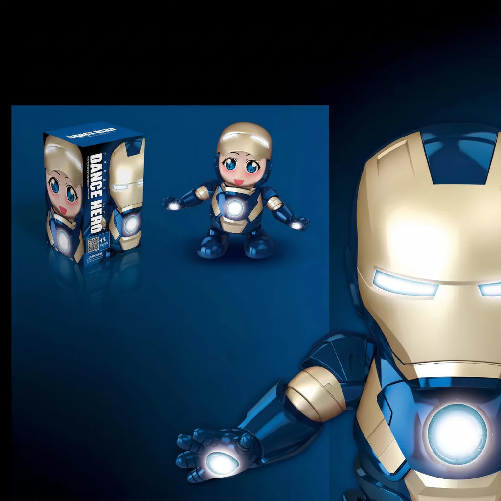
Iron Man Blue dance hero LED robot action figure dancing toy with music and lights kids superhero gift desk decor