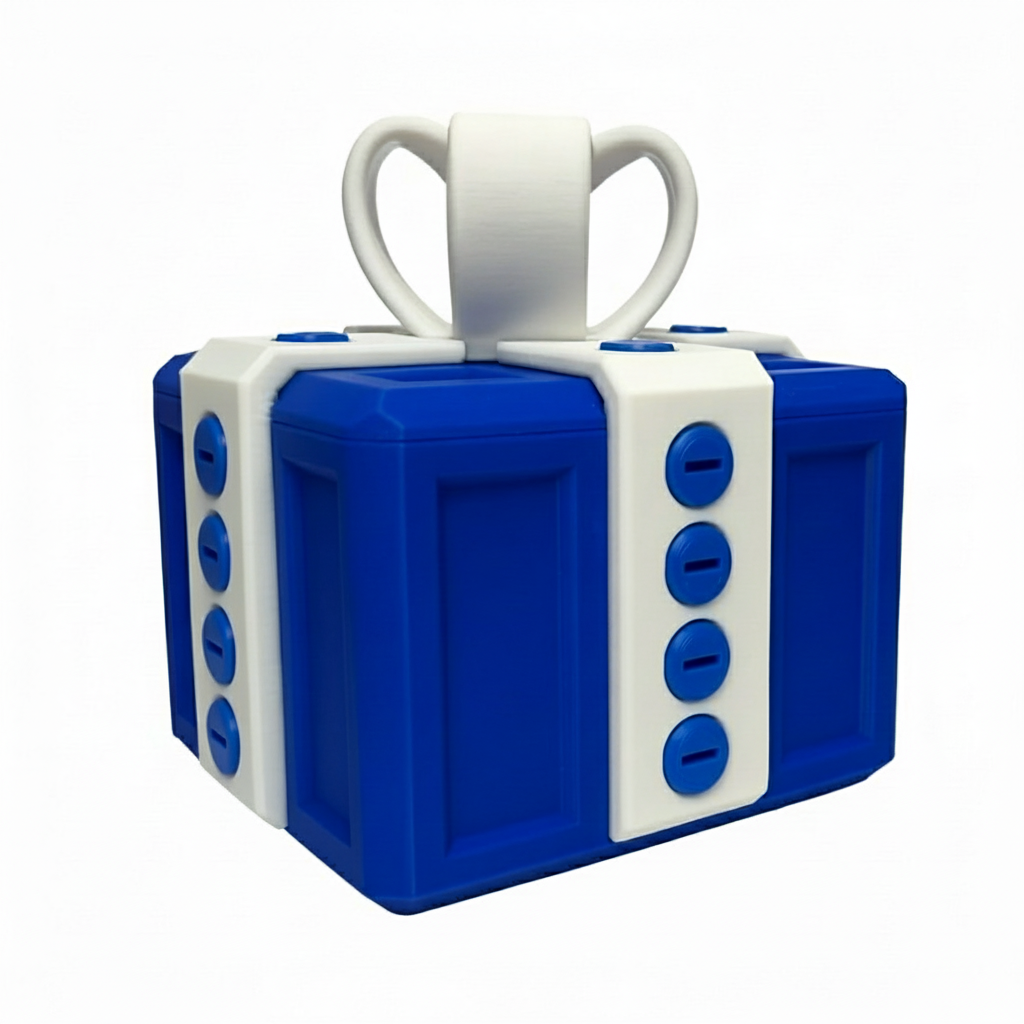 Blue and white toy Novelty surprise pop-up gift box with elegant bow and hidden prank mechanism for adults